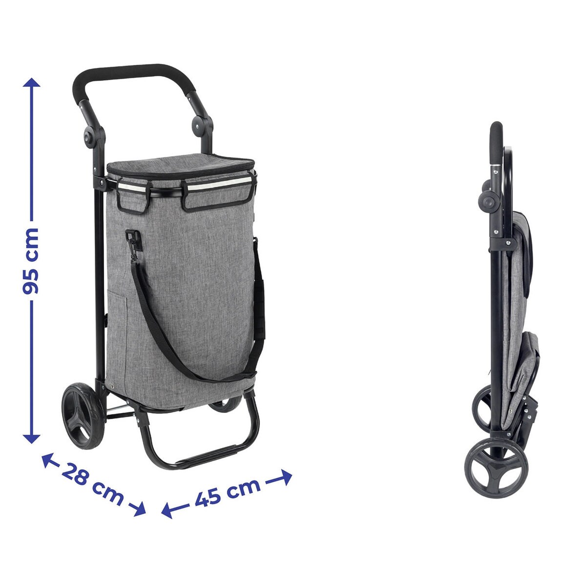 Wózek na zakupy na kółkach z torbą termiczną, 38 l