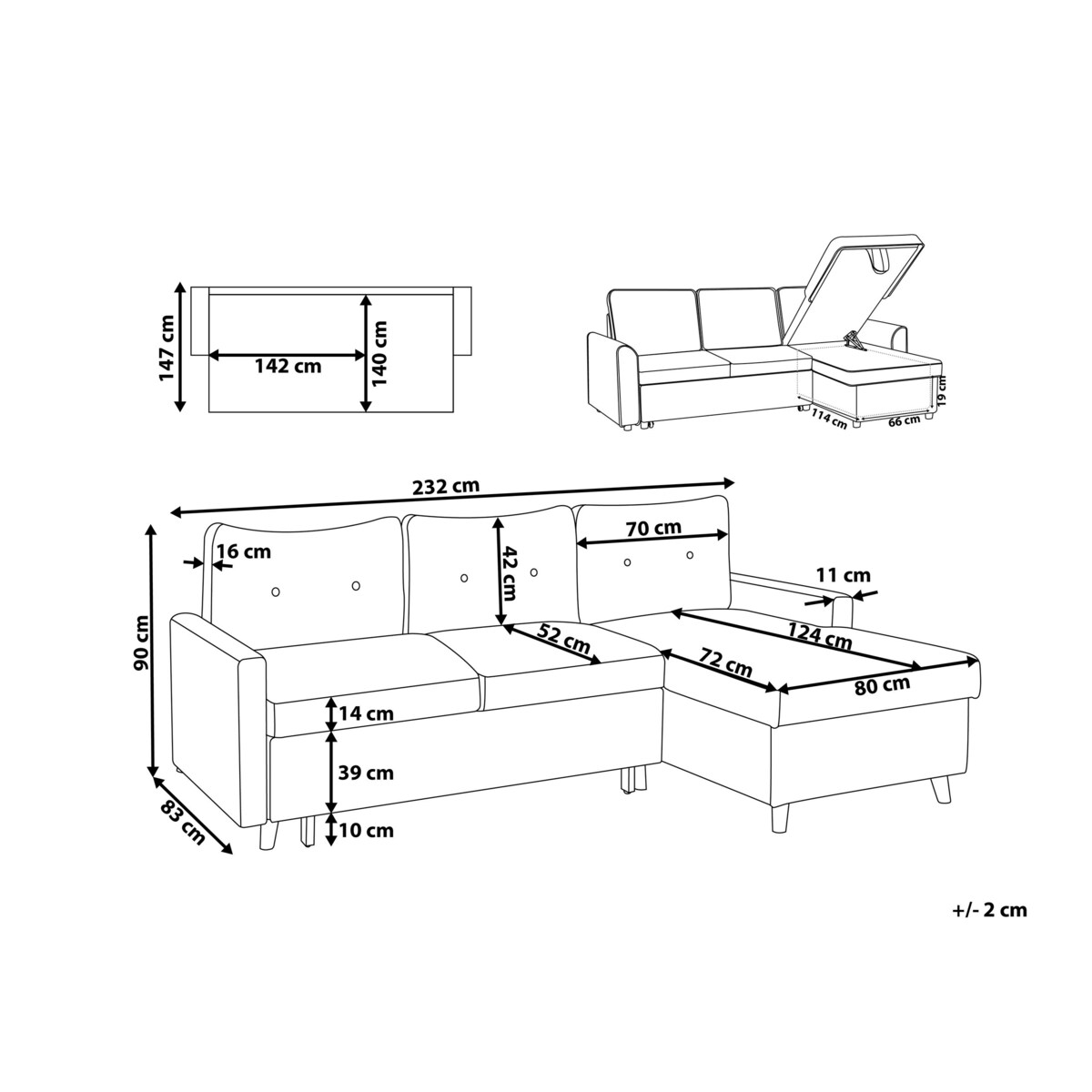 Narożnik rozkładany FLAKK Jasnoszary ze schowkiem dla 4 osób Lewostronny
