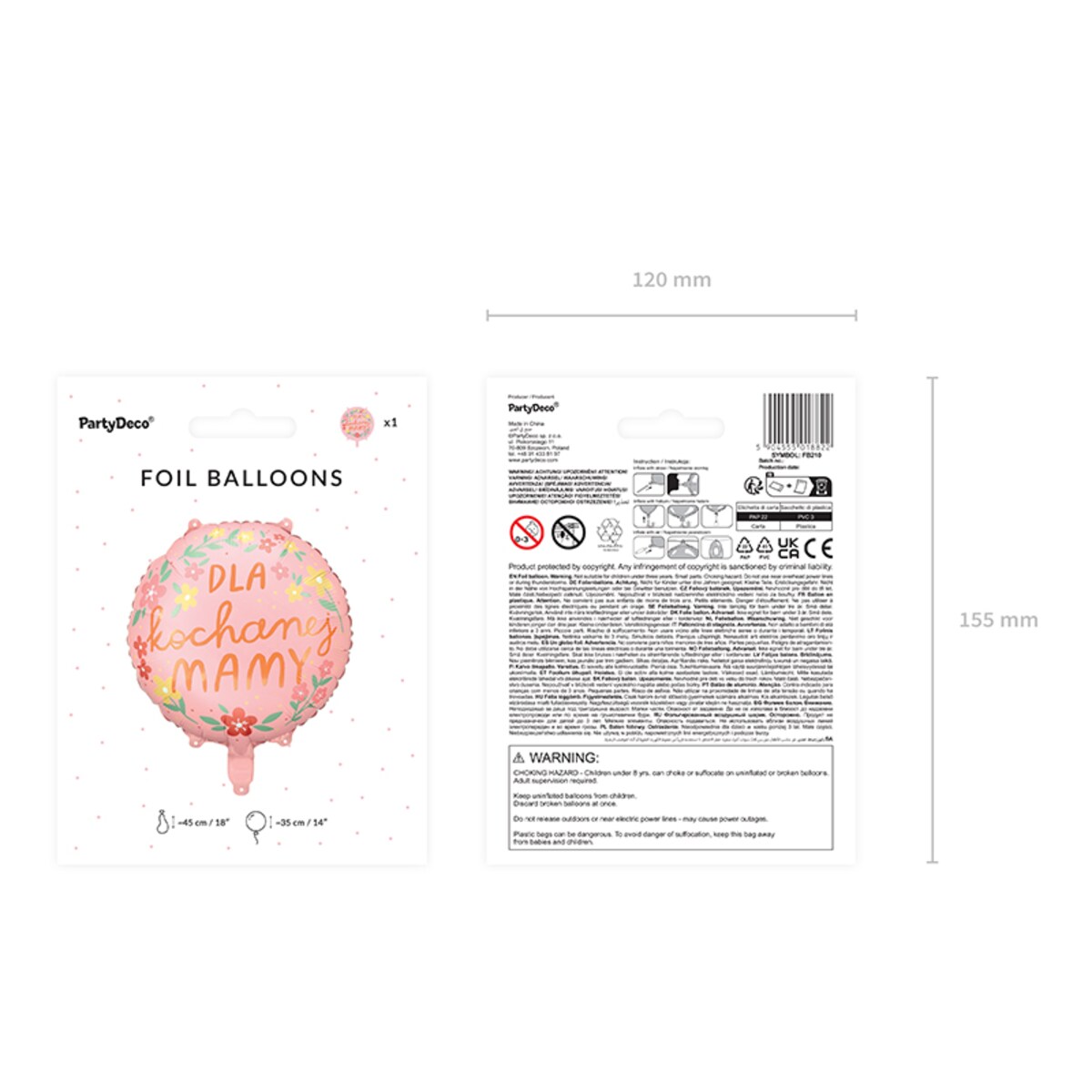 Balon foliowy ''Dla kochanej mamy'', 45 cm, mix