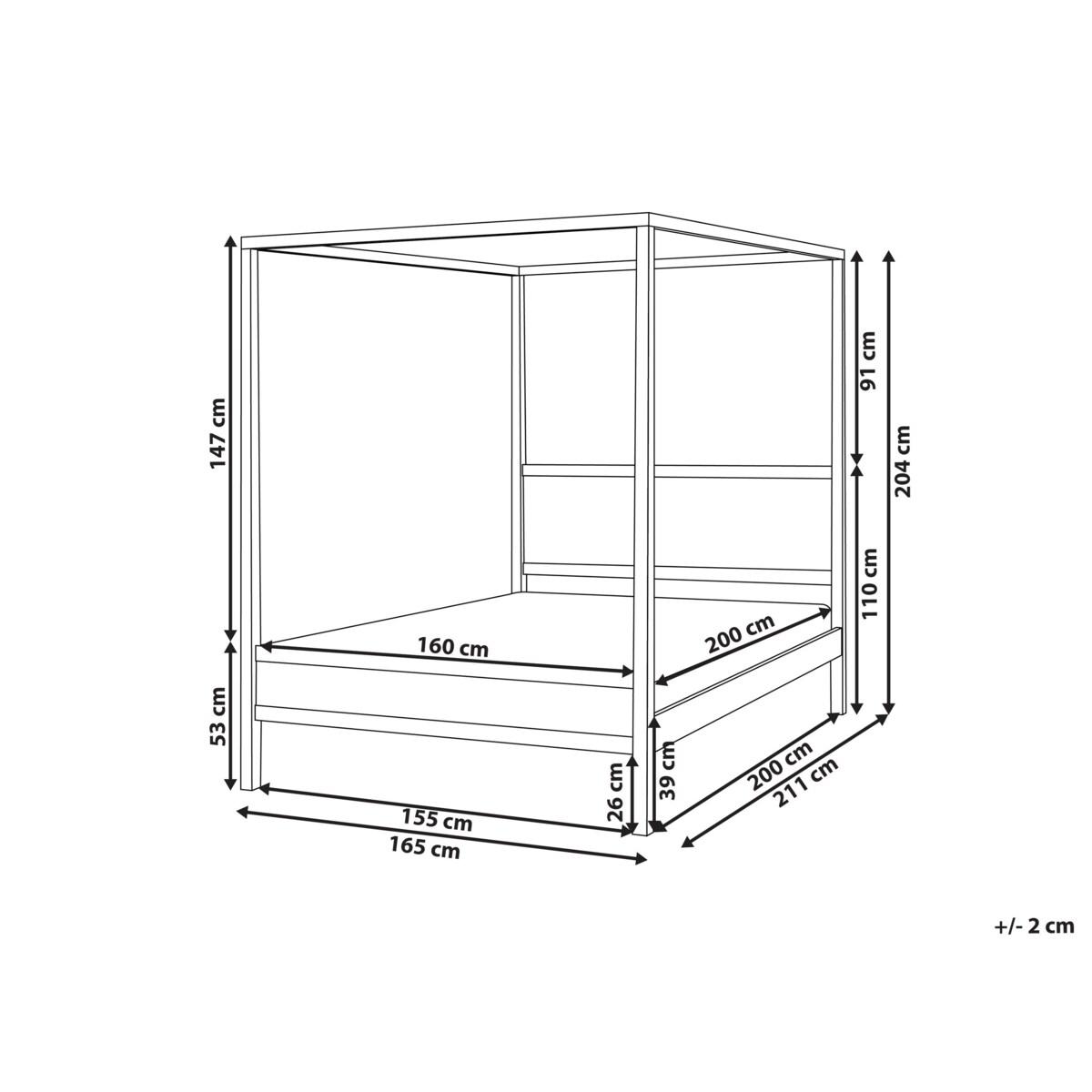 Łóżko z baldachimem Drewno HAUTERIVES 160 x 200 cm Jasnobrązowy