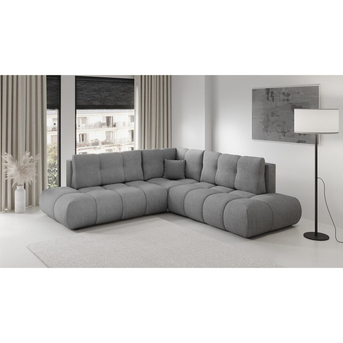 Narożnik pikowany, rozkładany z funkcją spania SOHI, Flow 17 - ciemny szar