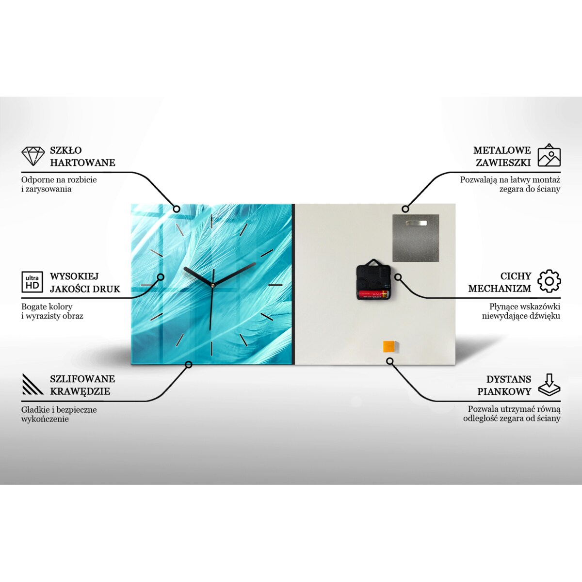 Zegar ścienny Gładki Beton, 60x30 cm