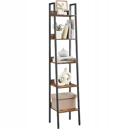 Industrialny regał stojący czarny 5 półek drabinka na książki loft modern