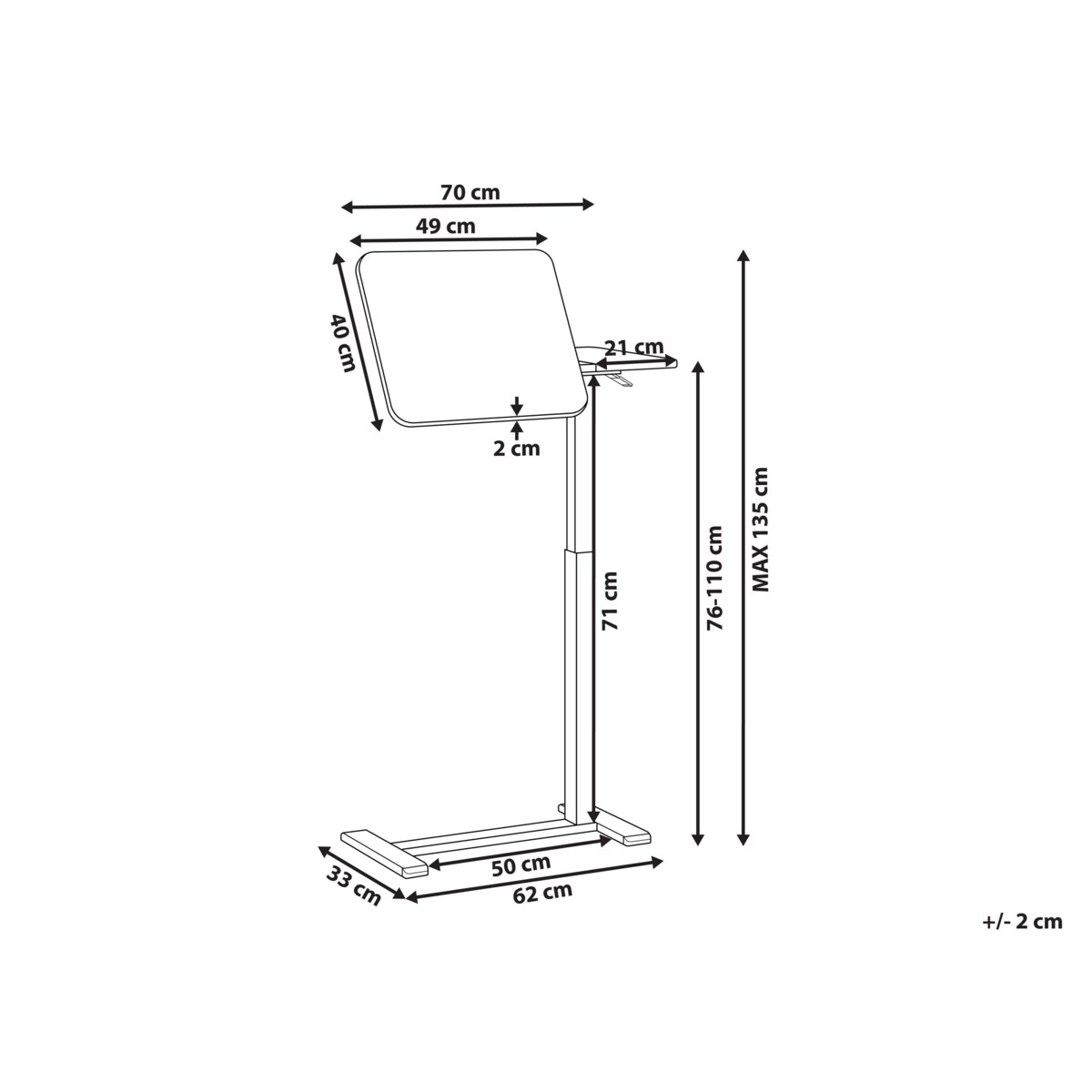 Regulowany stolik pod laptopa 70 x 40 cm jasnozielony SCHOLA