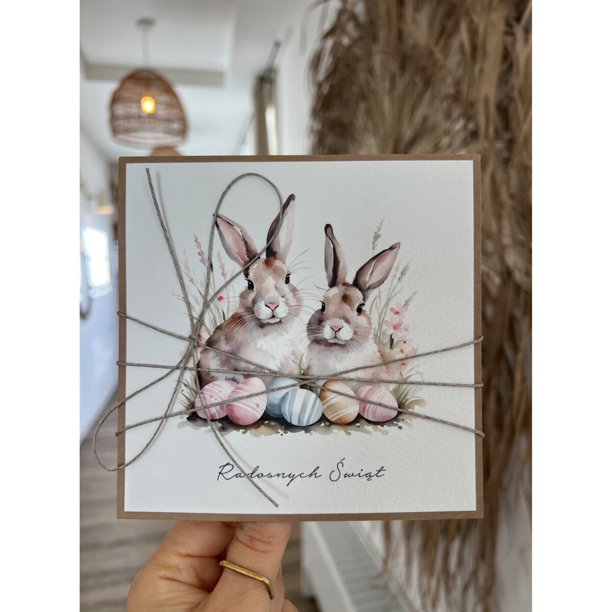 Ręcznie robiona kartka świąteczna wielkanocna na Wielkanoc zajączek wielkanocny