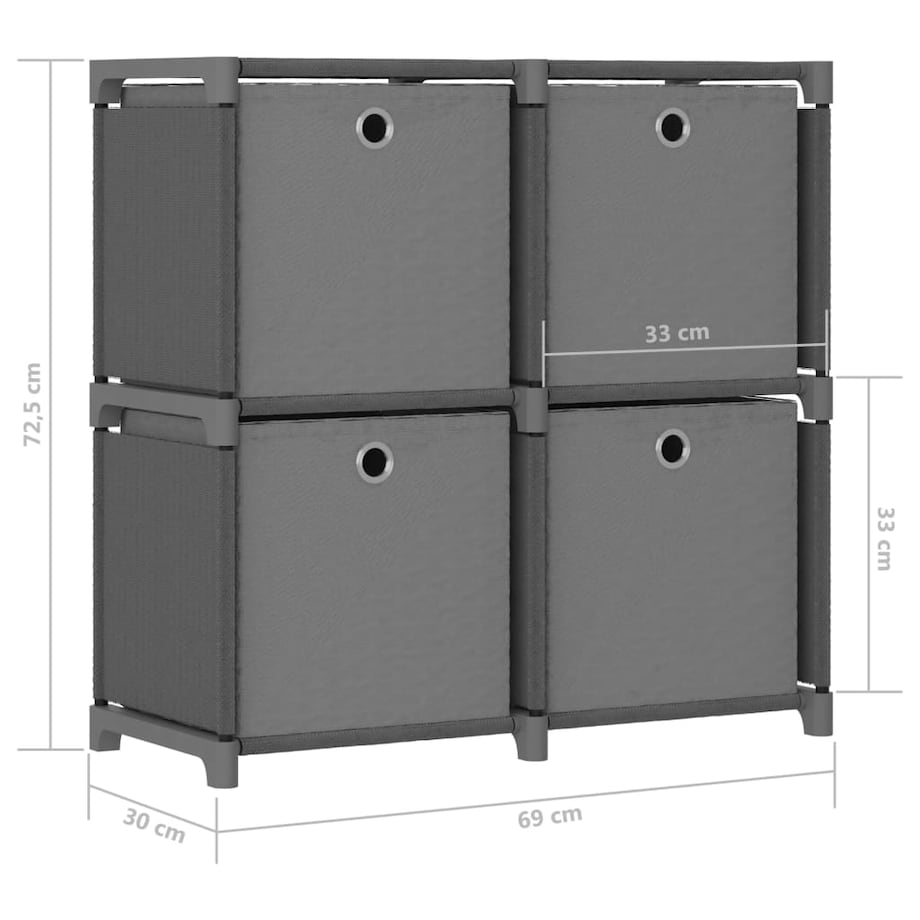 vidaXL Regał z 4 przegrodami, pudełka, szary, 69x30x72,5 cm, tkanina