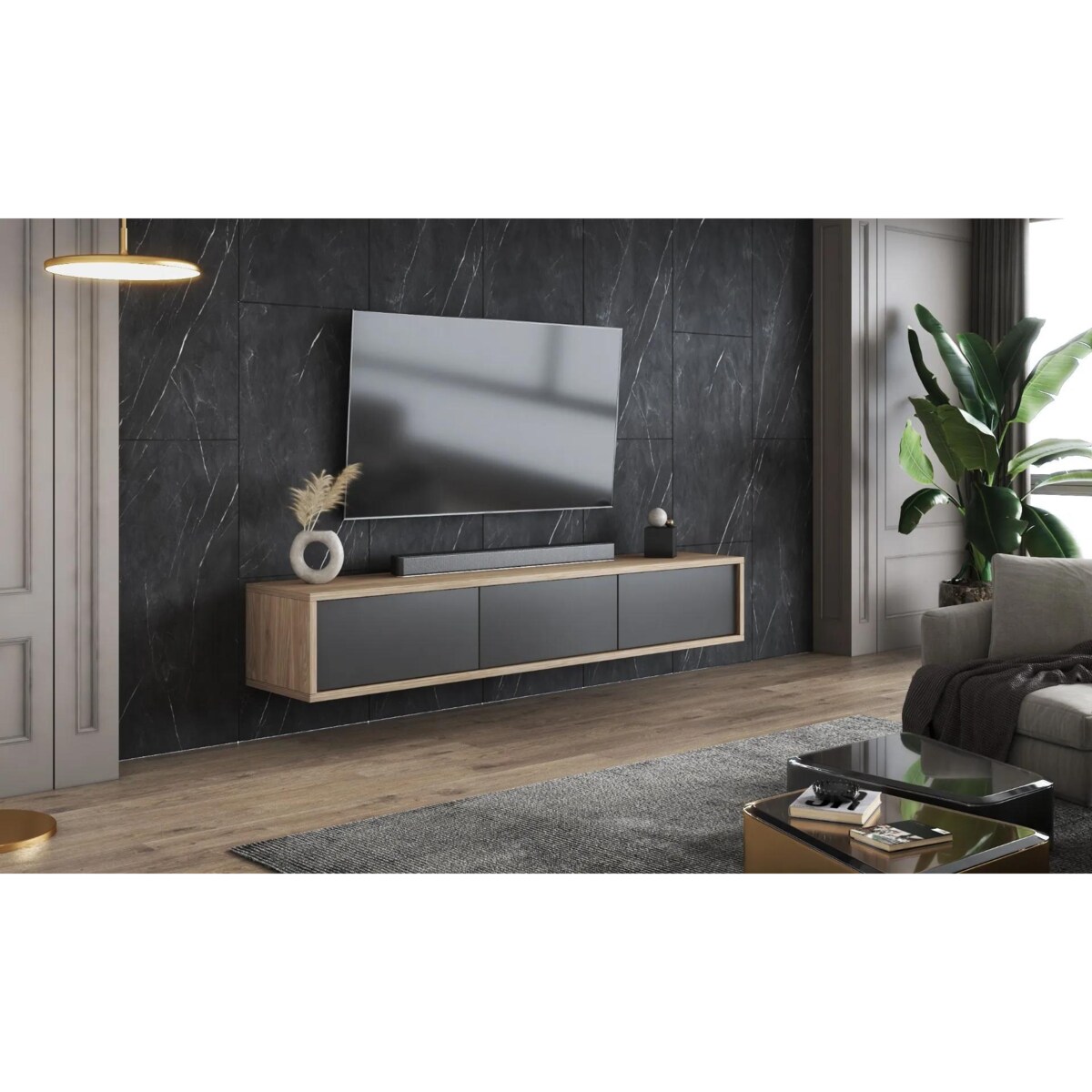 Szafka RTV FRIDA 3K 180cm dąb olejowany/antracyt