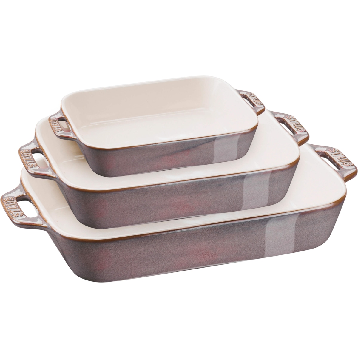 Zestaw 3 prostokątnych półmisków ceramicznych Staub - Antyczny szary
