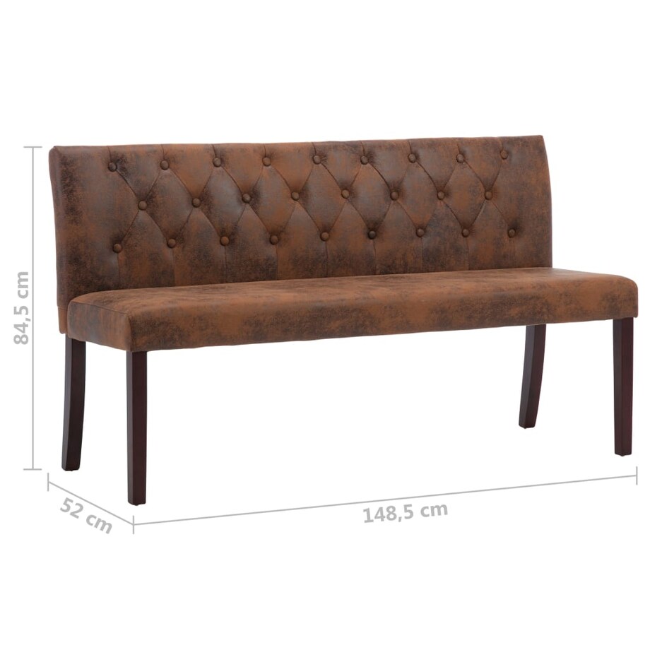 vidaXL Ławka, 148,5 cm, brązowa, sztuczna skóra zamszowa