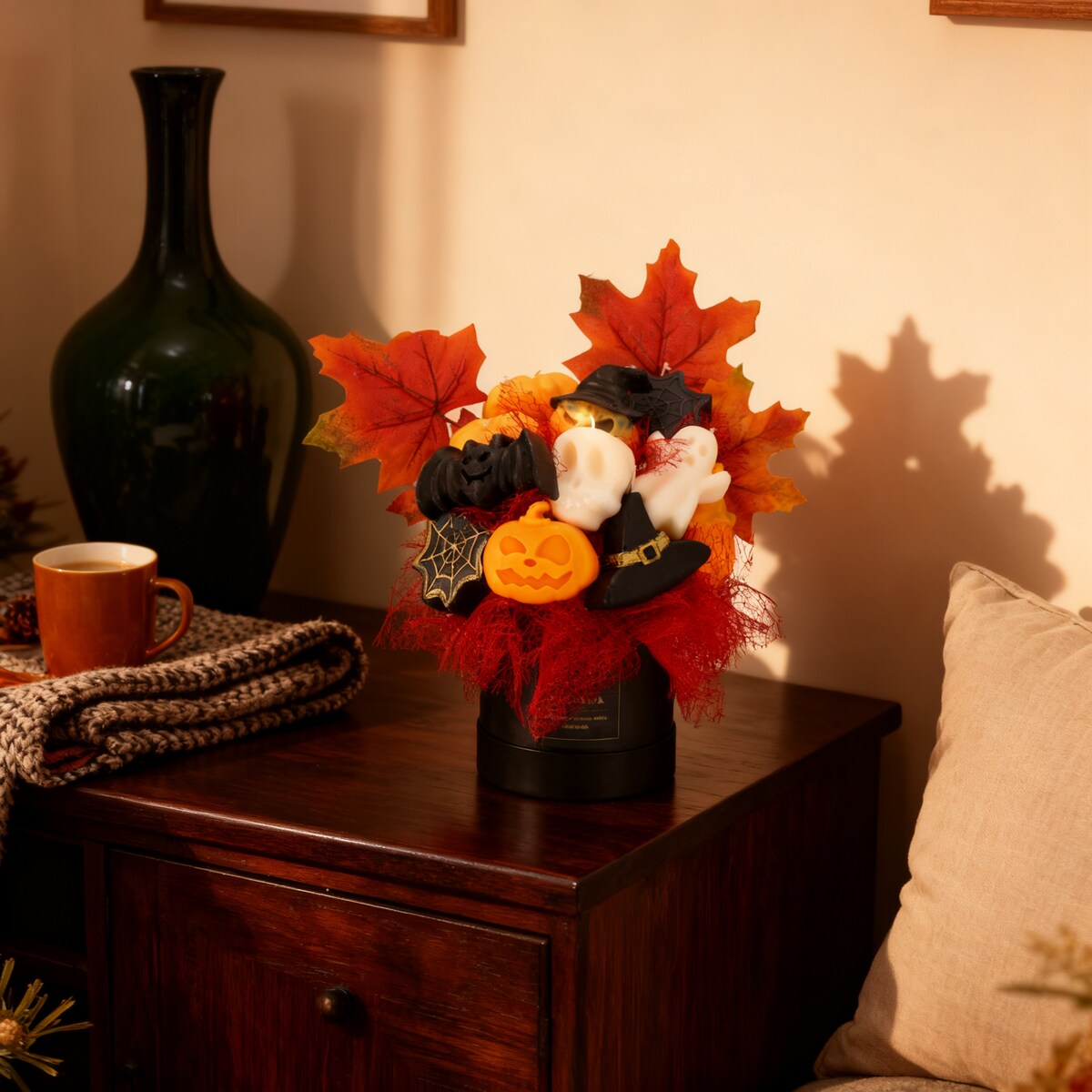 Świeca sojowa ZAPACHOWA świeczka HALLOWEEN dynia FLOWERBOX jesienna BUKIET