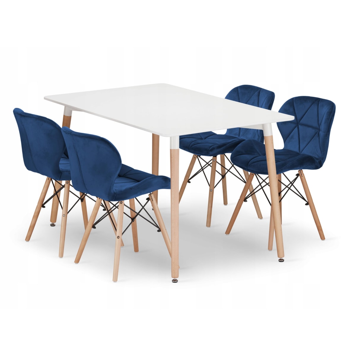 Zestaw Stół Do Jadalni Kuchni Salonu Biura Prostokątny Adria 120X80 Biały + 4 Krzesła Lago Granatowe