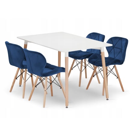 Zestaw Stół Do Jadalni Kuchni Salonu Biura Prostokątny Adria 120X80 Biały + 4 Krzesła Lago Granatowe
