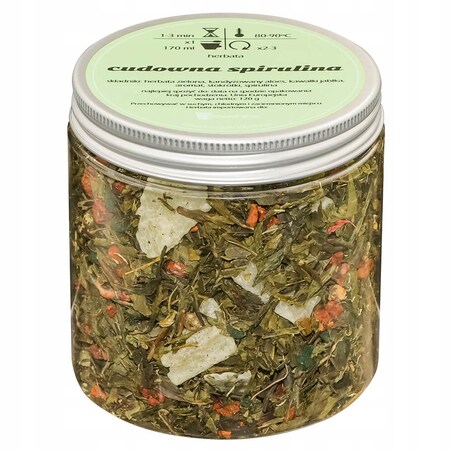 Herbata zielona CUDOWNA SPIRULINA o smaku słodkiego aloesu PREMIUM Cup&You - herbata liściasta sypana mieszanka napar susz - gotowa na prezent upominek