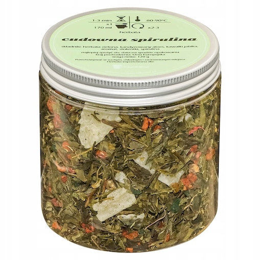 Herbata zielona CUDOWNA SPIRULINA o smaku słodkiego aloesu PREMIUM Cup&You - herbata liściasta sypana mieszanka napar susz - gotowa na prezent upominek