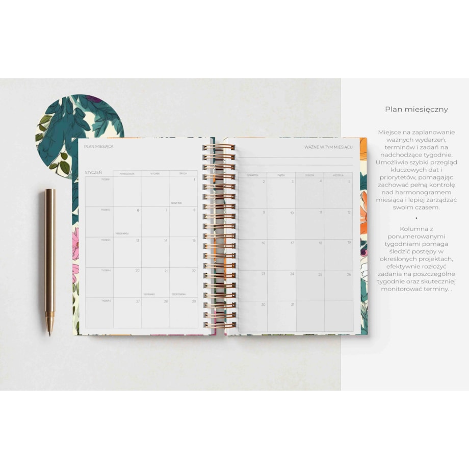 Planner dzienny na spirali 2025 – Ramo De Flores