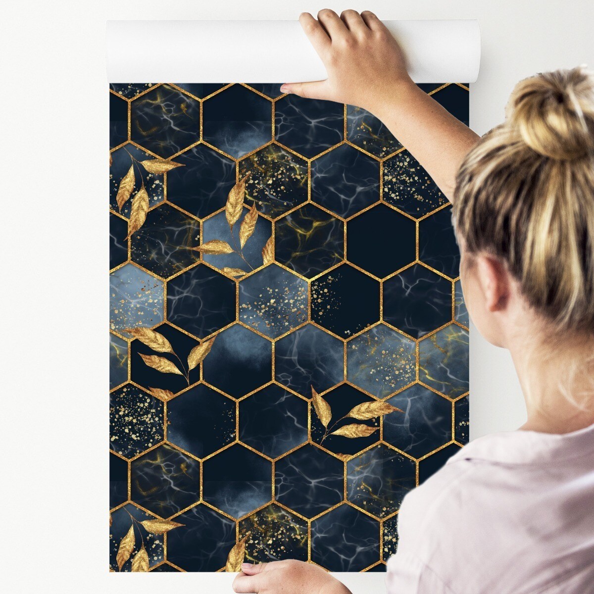 Tapeta Mozaika Liście MARMUR Heksagony