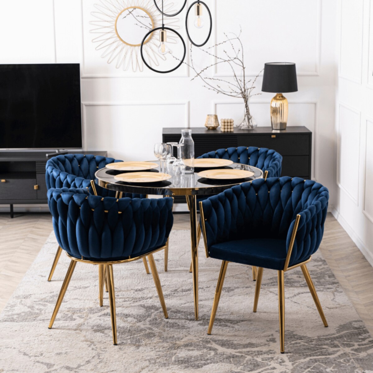 Krzesło Plecione Tapicerowane Glamour Welur Do Salonu Jadalni Granat CAPI