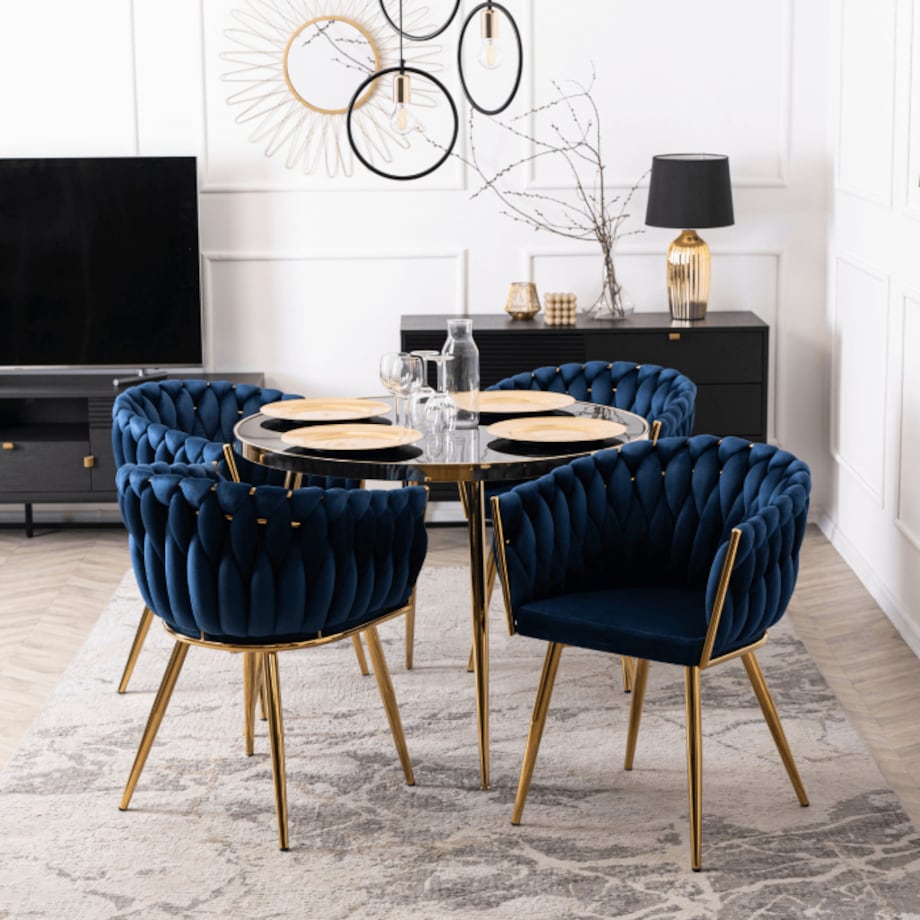 Krzesło Plecione Tapicerowane Glamour Welur Do Salonu Jadalni Granat CAPI