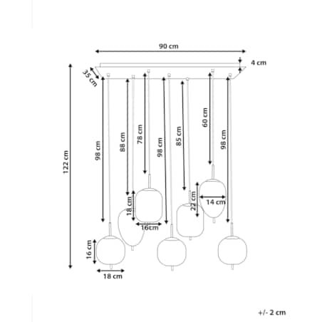 Lampa wisząca szklana 7-punktowa srebrna TARLO