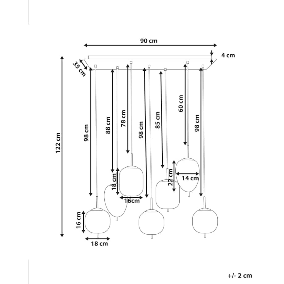 Lampa wisząca szklana 7-punktowa srebrna TARLO