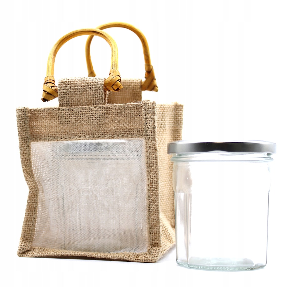 Torebka Okienkiem z Juty NA PREZENTY UPOMINKI uchwyt 12x14cm NATURALNE EKO