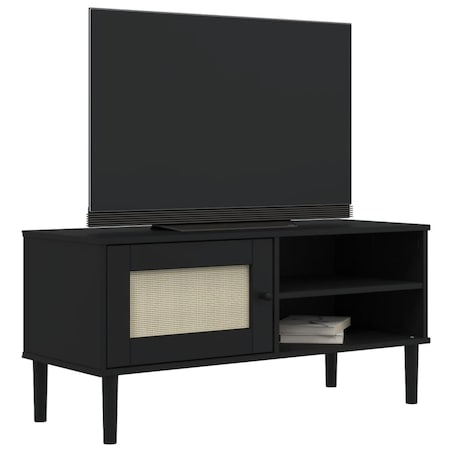 vidaXL Szafka TV SENJA, z plecionką, czarna, 106x40x49 cm, sosnowa