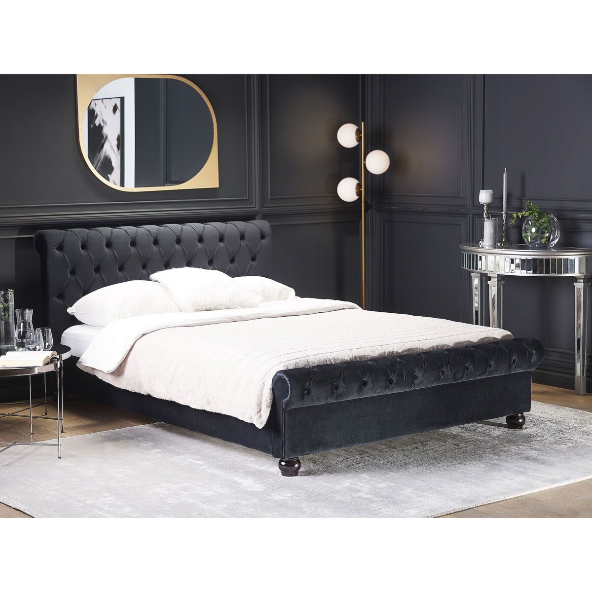 Łóżko welurowe 160 x 200 cm czarne AVALLON