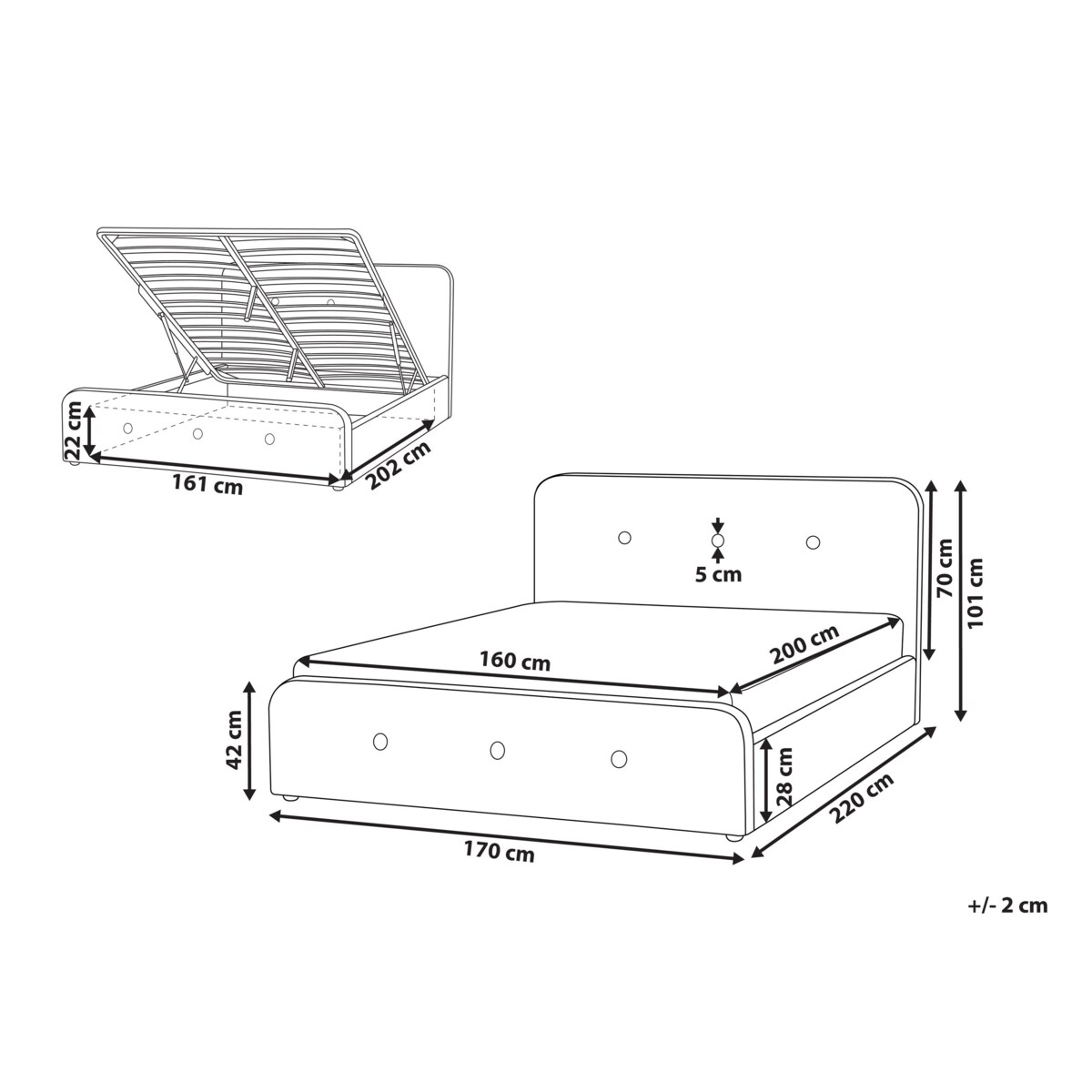 Łóżko z pojemnikiem RENNES 160 x 200 cm Beżowy