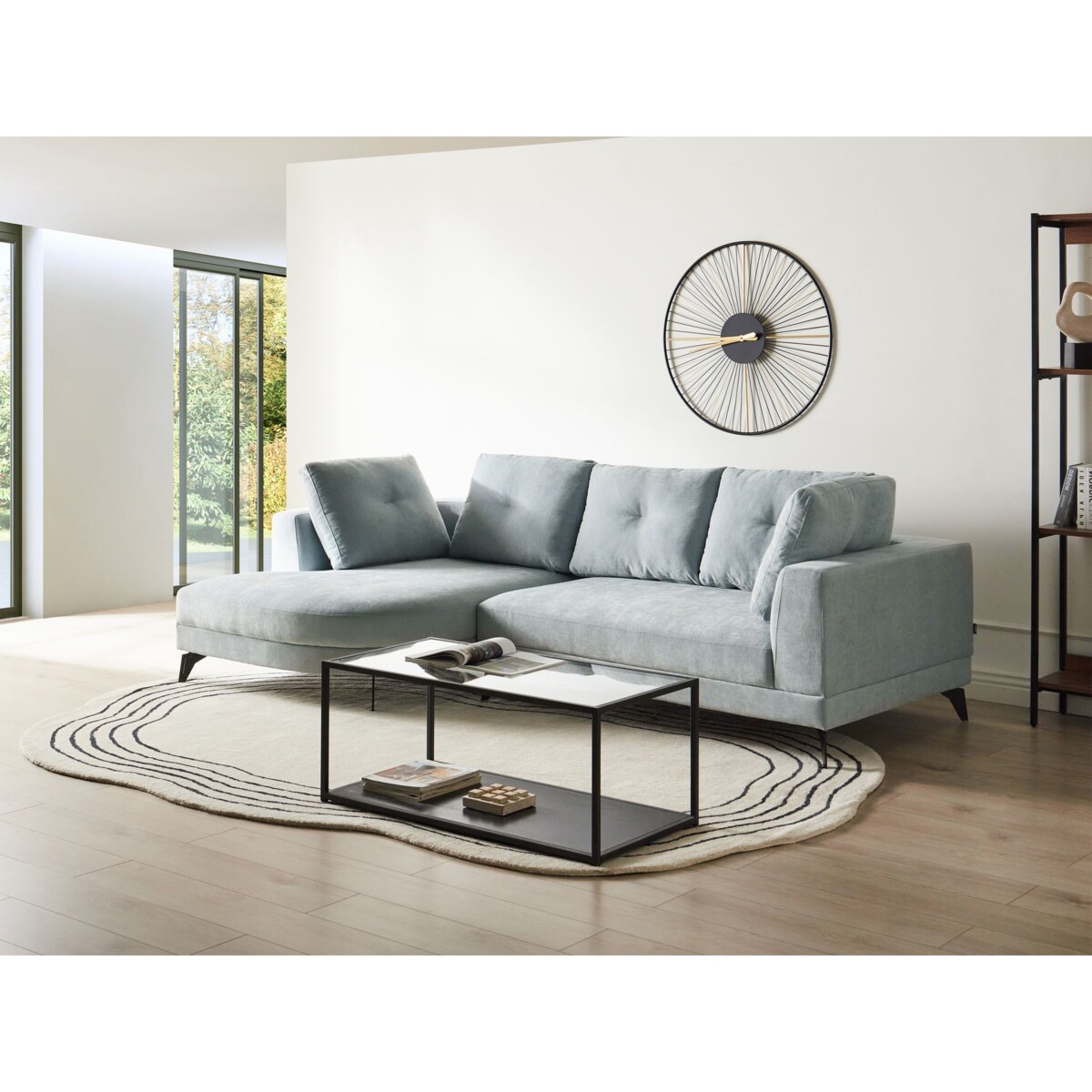 Narożnik dla 3 osób MARUM Szenil Błękitny Prawostronny