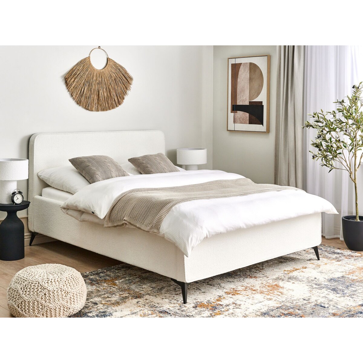 Łóżko Boucle VALOGNES 160 x 200 cm Złamana biel