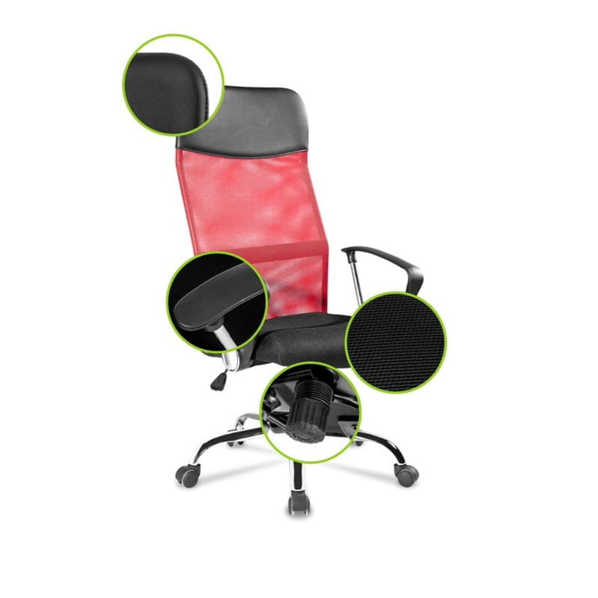 OBROTOWY FOTEL DO BIURKA Z SIATKÄ„ MESH W KOLORZE CZERWONYM