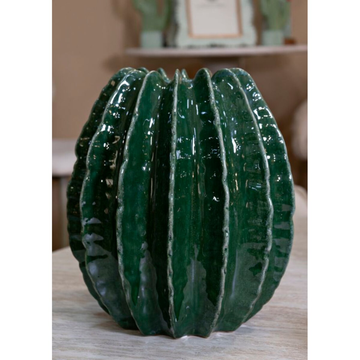 Osłonka dekoracyjna Cactus Ball, kolor zielony, ceramika, 28 x 28 x 31 cm, motyw: kaktus, styl nowoczesny, na doniczkę do salonu, Mauro Ferretti