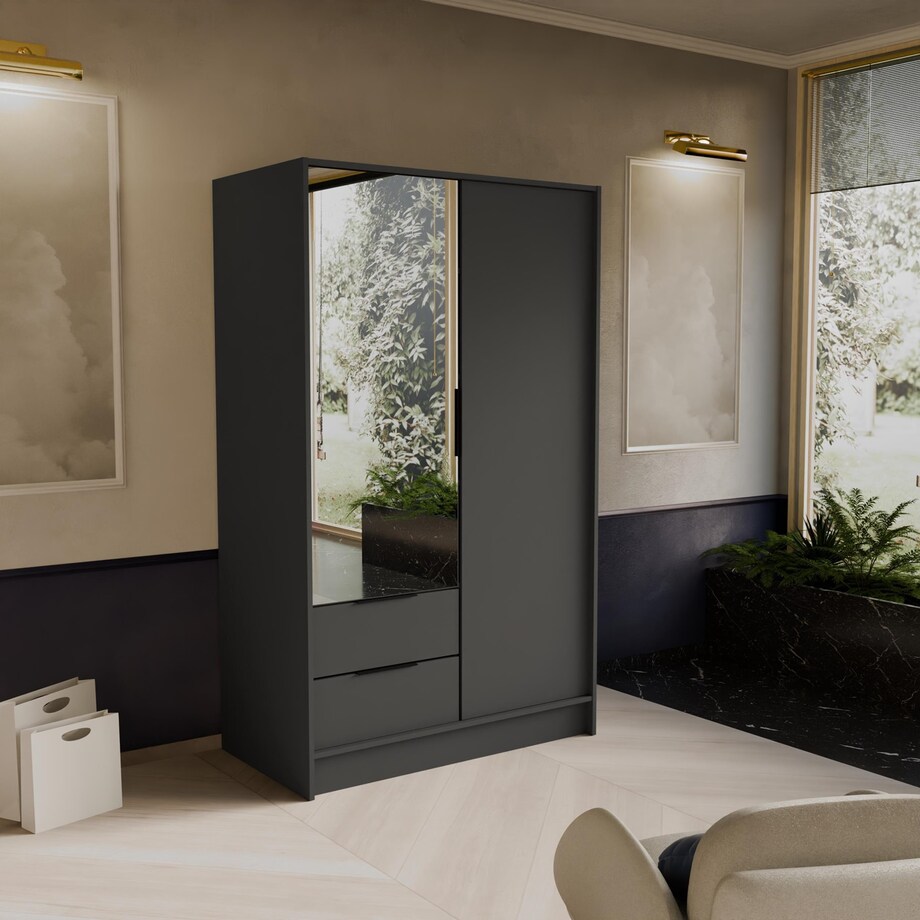 Szafa NIKOLA 103 klasyczna z lustrem do biura, przedpokoju-grafitowa