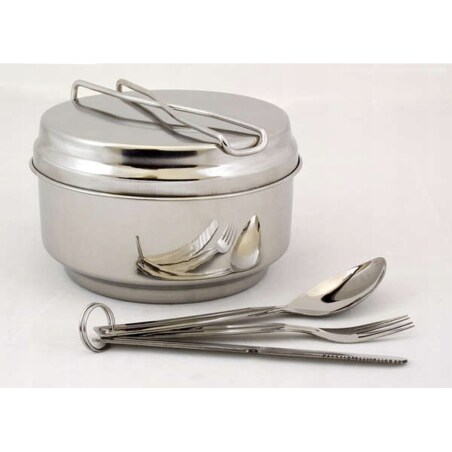 ZESTAW TURYSTYCZNY METALOWY piknikowy garnek talerz sztućce biwak namiotem