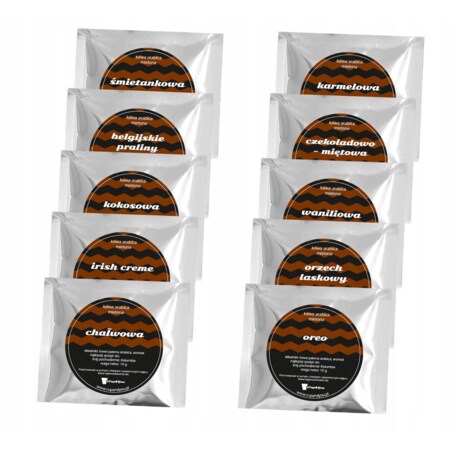 ZESTAW 10 KAW SMAKOWYCH W SASZETKACH PO 10 GRAM "COFFEE GIFT SET" - PREZENT UPOMINEK BOX PREZENTOWY NA PODZIĘKOWANIE DLA KOBIETY FACETA MĘŻCZYZNY NIEJ NIEGO
