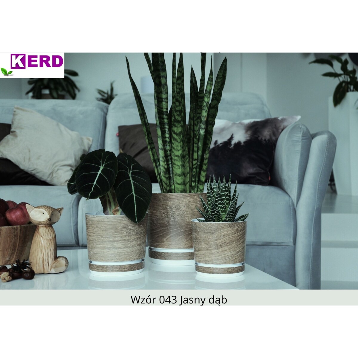 21 cm wzór JASNY DĄB Doniczka z podstawką imitacja dębowej deski drewna styl naturalny drewnopodobna
