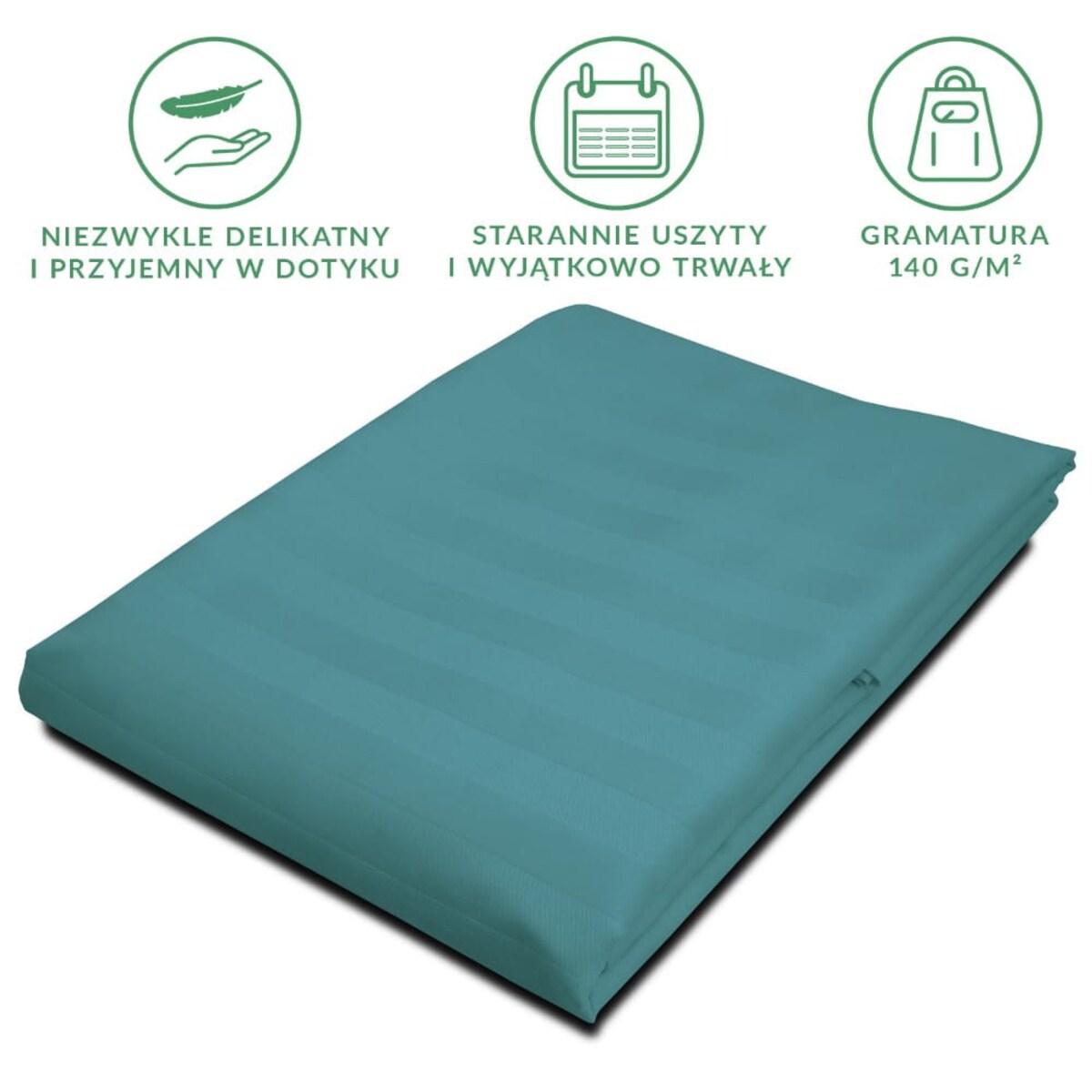 Prześcieradło bambusowe satyna bawełniana 220x260 Bamboo paski, turkusowe