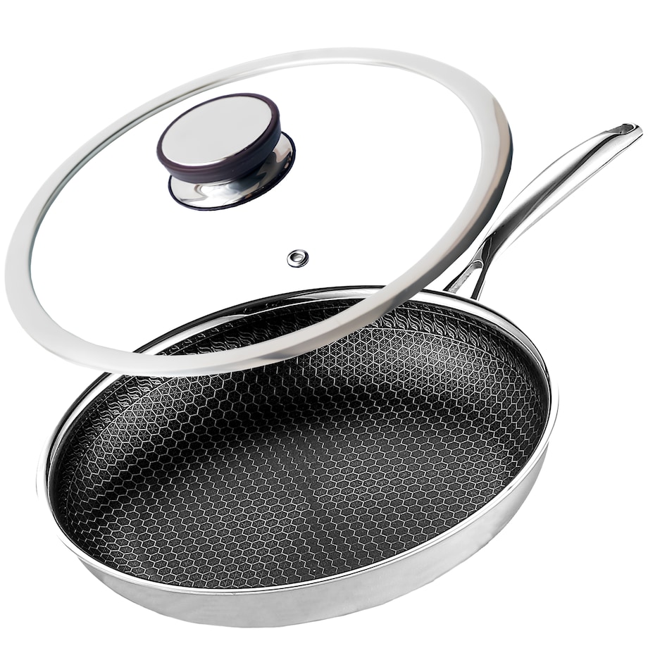 Profesjonalna patelnia ceramiczna Kanso 28 cm z pokrywką Plaster miodu Na indukcje Na gaz Nierdzewna