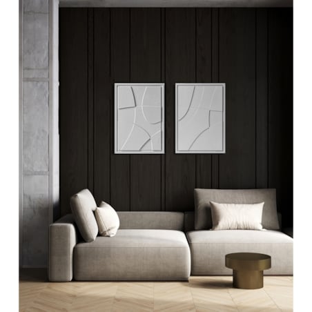 Zestaw 2 Obrazy 3D 35x50cm Abstract – Dekoracje ścienne z Tynku Naturalnego, Milky Grey, Minimalistyczne Reliefy