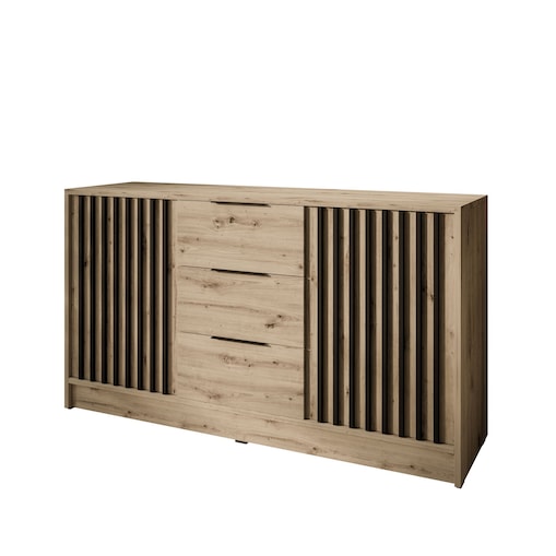 Dwudrzwiowa komoda NELA z lamelami, dąb artisan + czarny