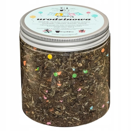 Herbata czarna sypana URODZINOWA o smaku truskawkowego ponczu PREMIUM - herbata liściasta sypana mieszanka napar susz - gotowa na prezent upominek