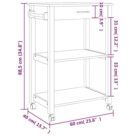 vidaXL Wózek kuchenny MONZA, 60x40x88,5 cm, lite drewno sosnowe