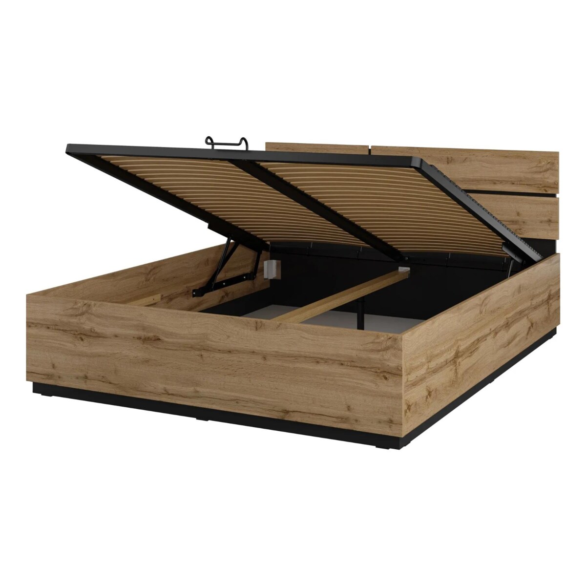 Łóżko CROSS 160x200 dąb wotan/czarne z pojemnikiem