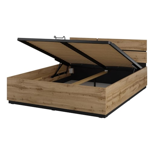 Łóżko CROSS 160x200 dąb wotan/czarne z pojemnikiem