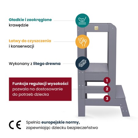 Kitchen Helper Drewniany Pomocnik Kuchenny dla Dziecka, Naturalne Drewno