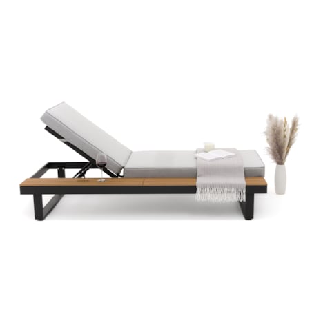 Leżak ogrodowy tarasowy z podnoszonym stolikiem aluminiowy ATOL szary