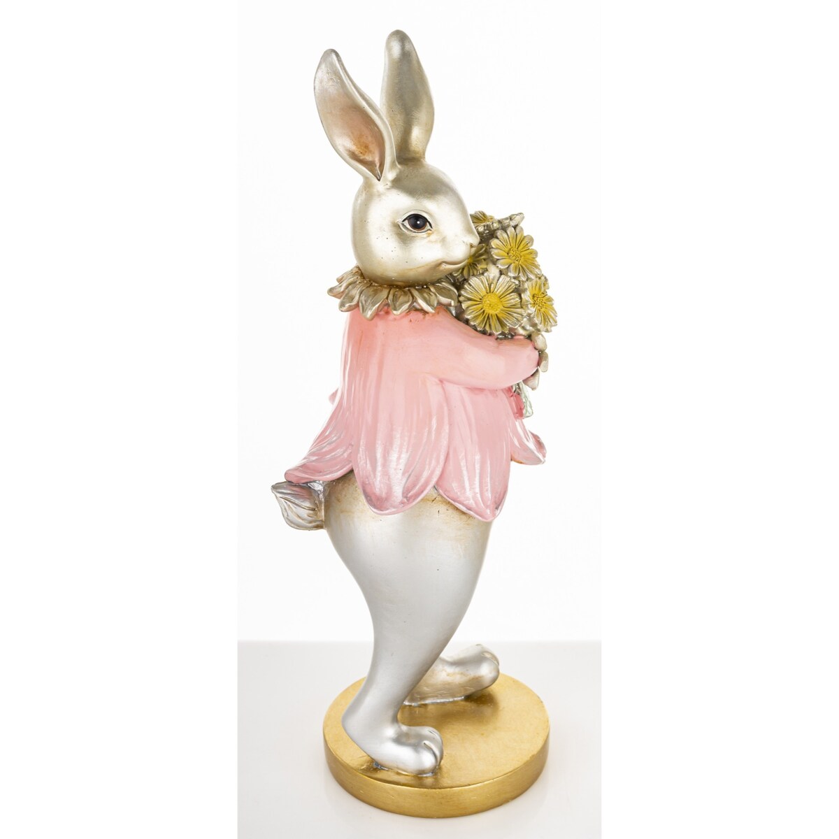 Dekoracja - króliczka z bukietem kwiatów 30x12,5x10 cm w różowej mini