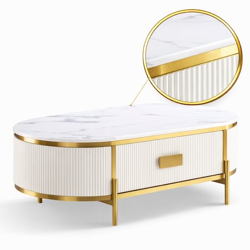 Stolik kawowy glamour z szufladą i marmurem Omega 124x71x48