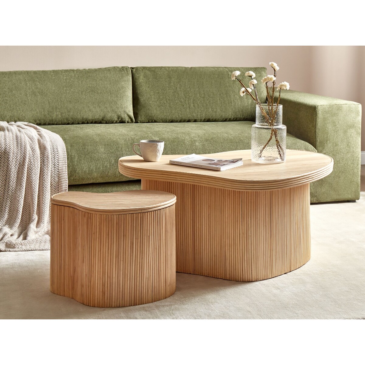 Zestaw 2 stolików kawowych rattanowych naturalny SALANTI