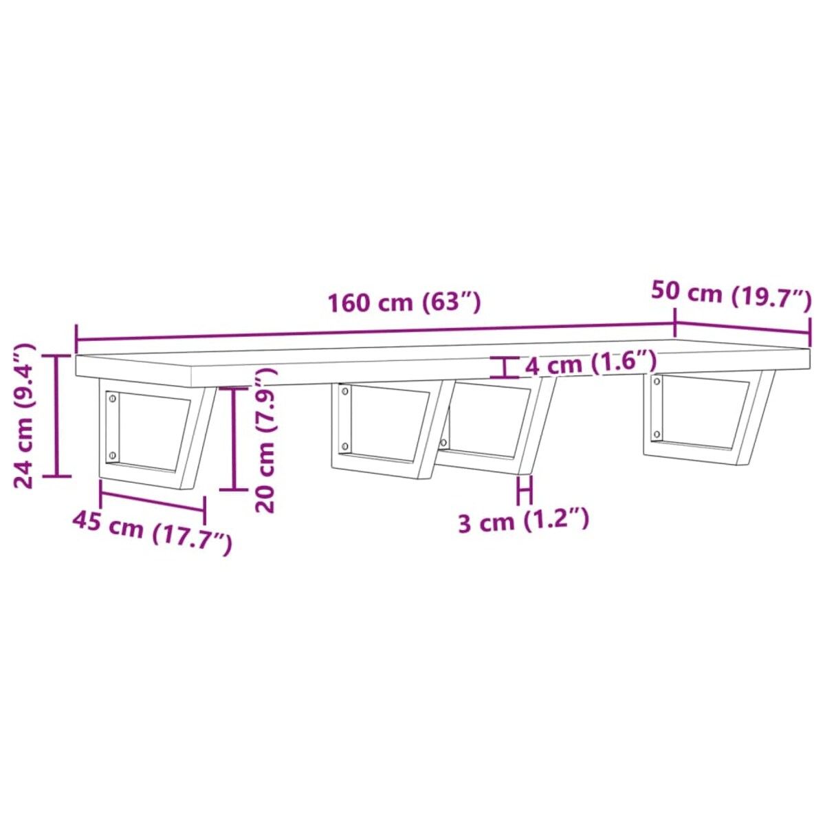 vidaXL Półka ścienna pod umywalkę, stal i lite drewno akacjowe
